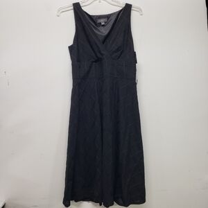 Liz Claiborne Black Swiss Dot Knee Length Sleeveless Dress 12 Vneck Empire Waist